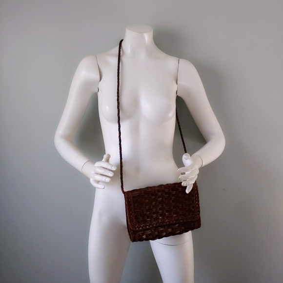 Vintage Made in Brazil Woven Leather Convertible Crossbody Purse Clutch - Picture 2 of 7